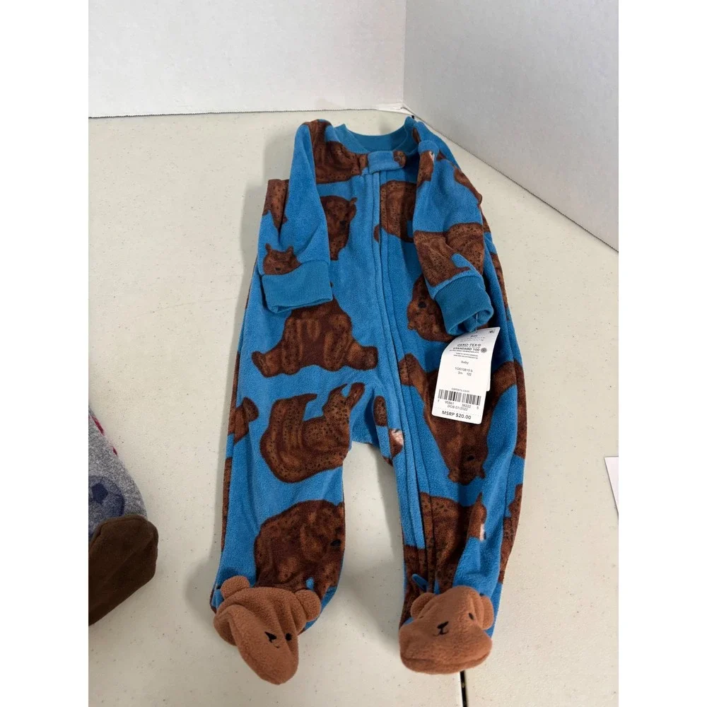 Carters Baby 3M Fleece Footed‎ Sleepers 3 Pack Pumpkin Sports Bear Blue Orange